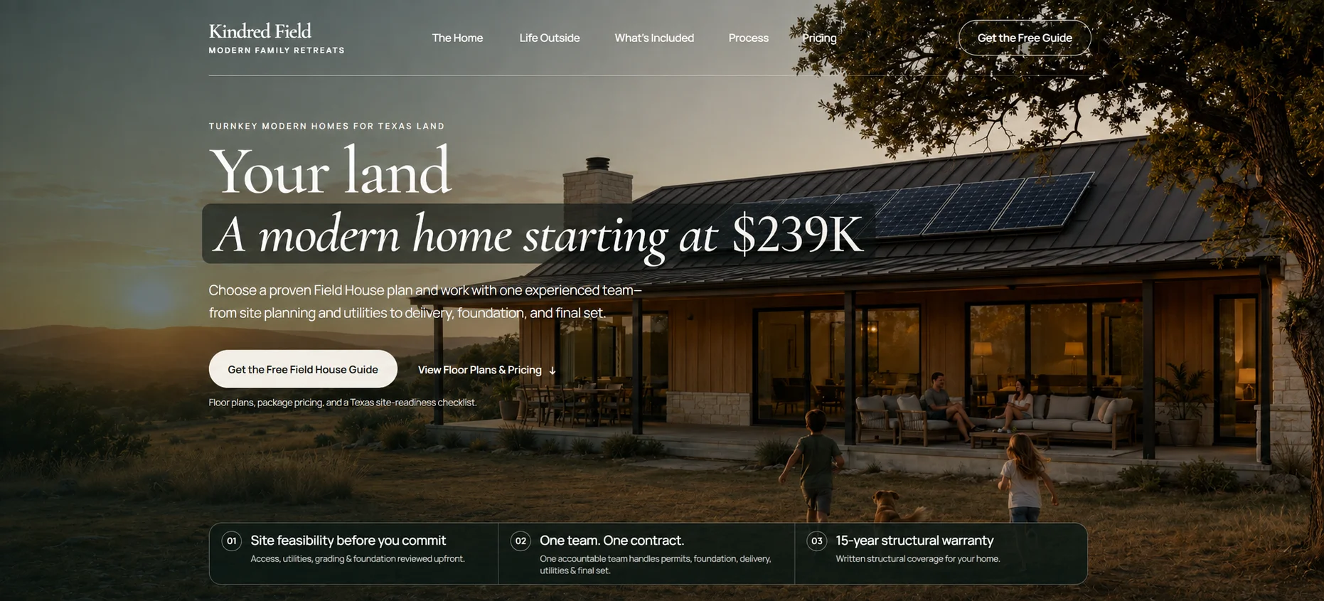 Главный экран сайта Kindred Field Homes